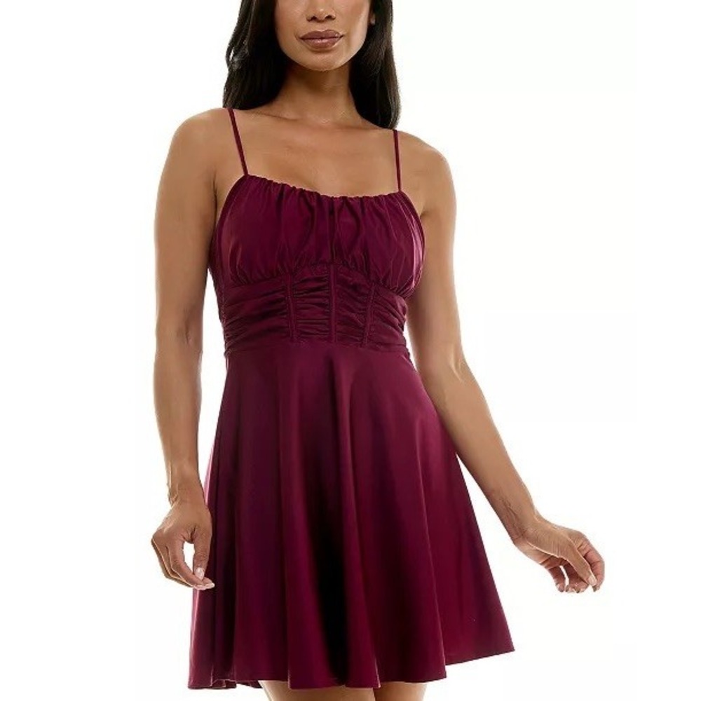 Emerald Sundae Juniors' Ruched Sleeveless Fit & Flare Dress XS NWT